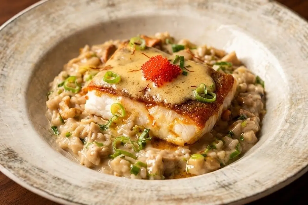 Poisson snacké sur risotto, plat du jour
